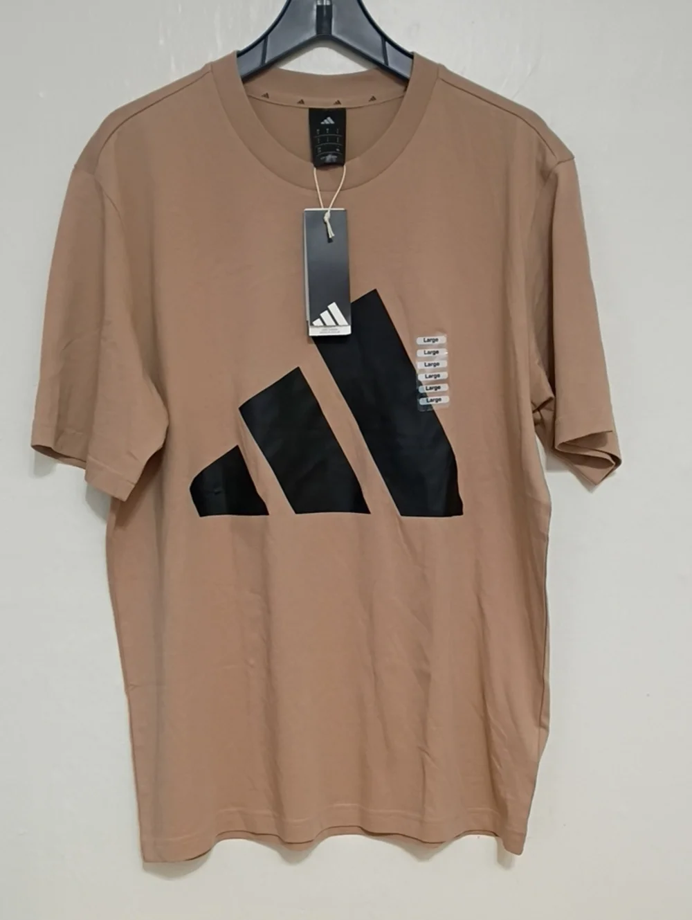 Adidas Big Logo Short Sleeve T-Shirt Warm Sandstone & Black Size L NWT